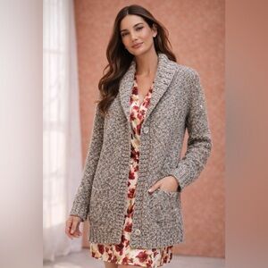 Woolworths Women’s Gray Speckled Bouclé Wool Cardigan Chunky Knit One Button, M